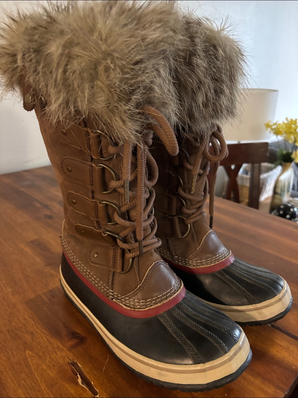 Sorel Joan of Arctic 8 Waterproof Winter Boot Faux Fur-Lined in Brown/Red